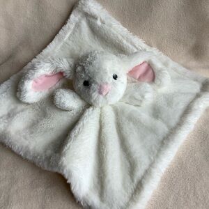 Manhattan Kids White Plush Bunny Rabbit  Lovey w Pink InnerEars Security Blanket